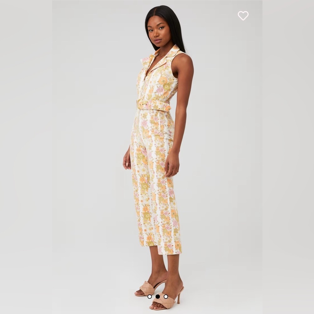 Show me your Mumu Jacksonville cropped jumpsuit w/groovy bloom stripes. Size med